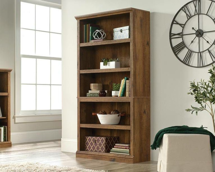 Bookcases & Shelves * | New Arrivals 5 Shelf Bookcase In Vintage Oak Sauder 426421