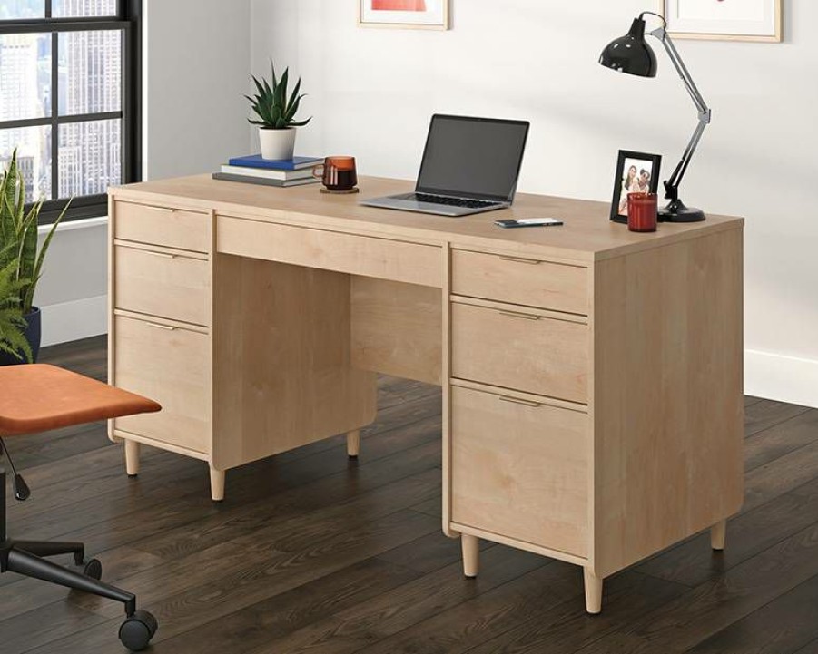 Desks * | New Clifford Place Executive Home Office Desk In Natural Maple Sauder 433362