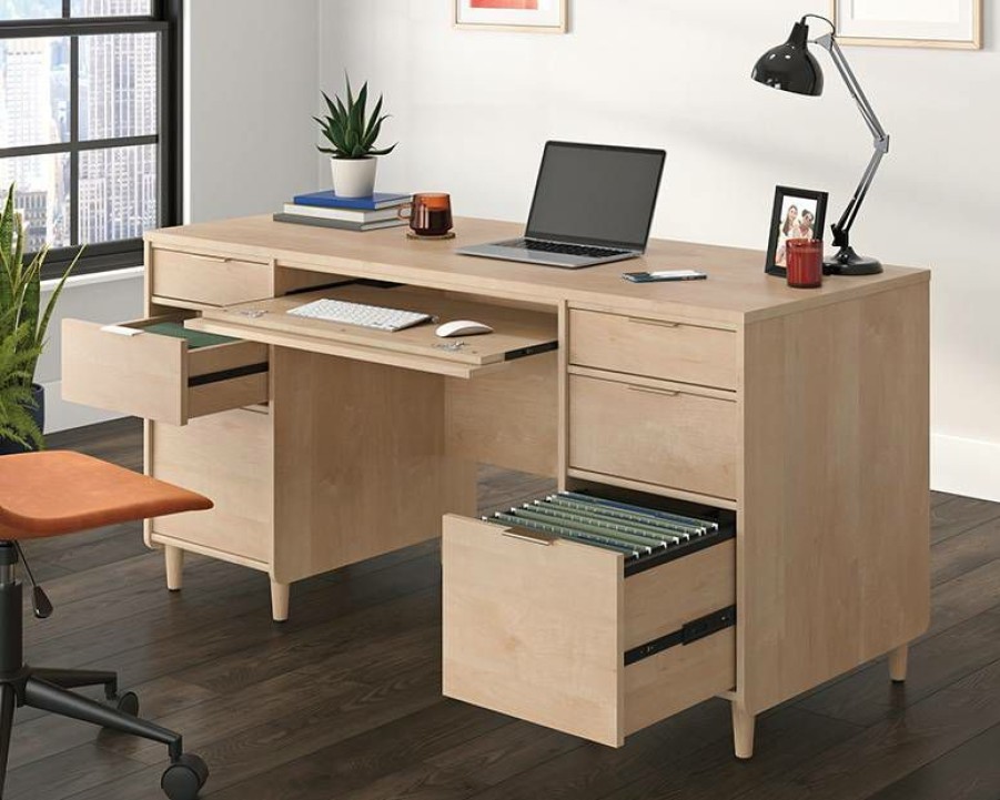 Desks * | New Clifford Place Executive Home Office Desk In Natural Maple Sauder 433362