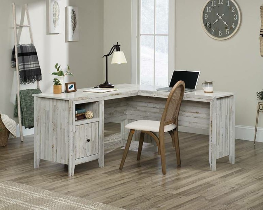 Desks * | High Quality Dakota Pass Rustic L-Shaped Desk In White Plank Sauder 427566