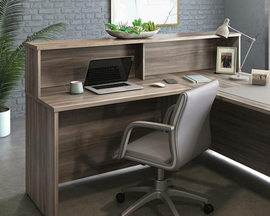 Desks * | High Quality Affirm Reception Desktop Hutch In Hudson Elm Sauder 427455