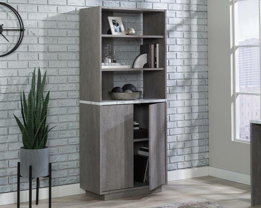 Bookcases & Shelves * | Hot Selling East Rock 5-Shelf Bookcase With Doors In Ashen Oak Sauder 431611