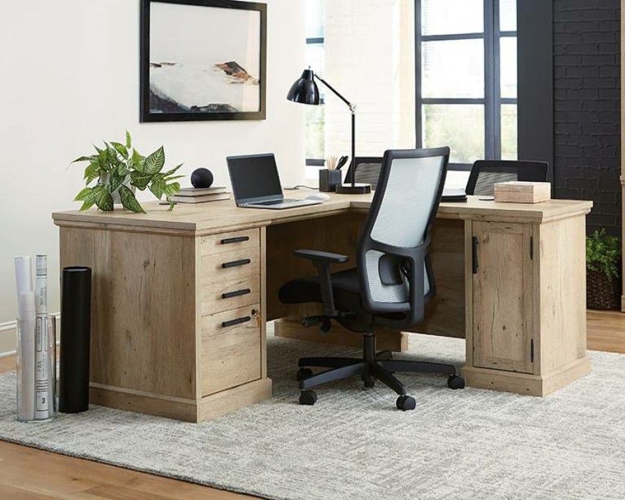 Desks * | New Threads Mason Peak 60 Commercial L-Shaped Office Desk In Prime Oak Sauder 427803