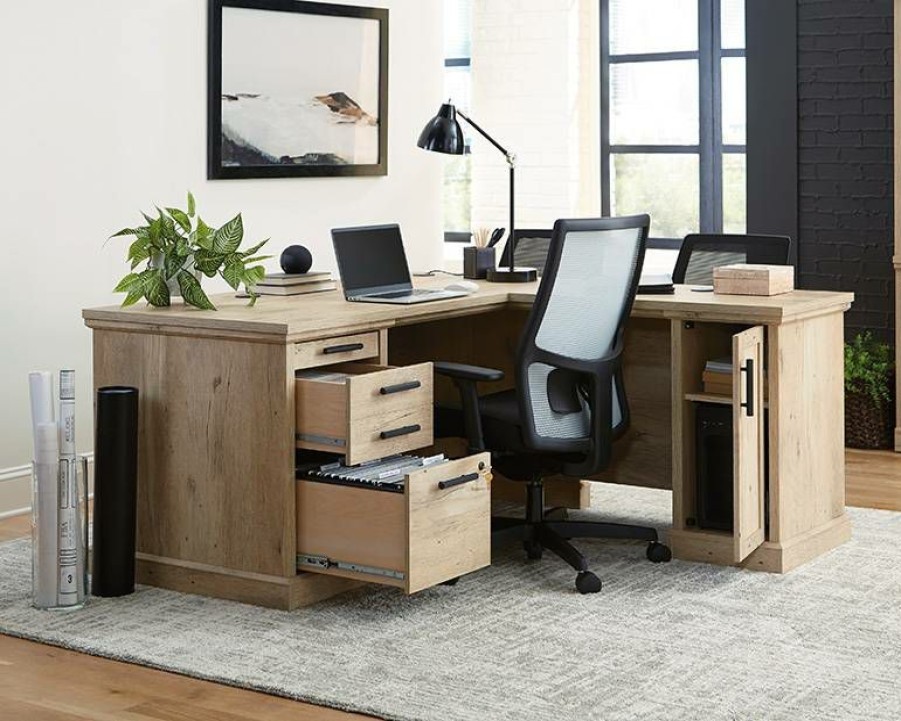 Desks * | New Threads Mason Peak 60 Commercial L-Shaped Office Desk In Prime Oak Sauder 427803