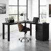 Desks * | Shop Northcott Bourbon Oak L-Shaped Desk With Drawers In Bourbon Oak Sauder 427975