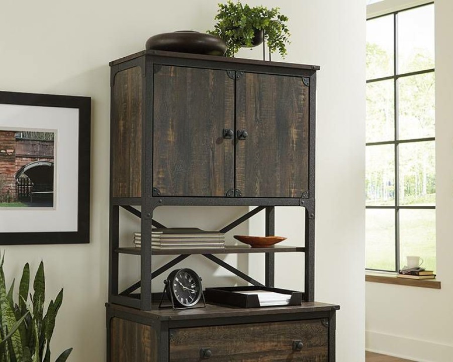 Bookcases & Shelves * | Fashionable Steel River Industrial Hutch For Cabinet In Carbon Oak Sauder 427848