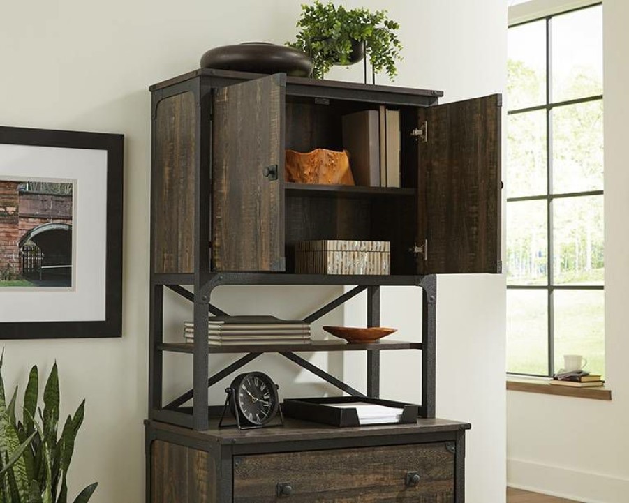 Bookcases & Shelves * | Fashionable Steel River Industrial Hutch For Cabinet In Carbon Oak Sauder 427848