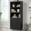 Bookcases & Shelves * | Clearance Sale 3-Shelf Library Bookcase With Doors In Raven Oak Sauder 431262