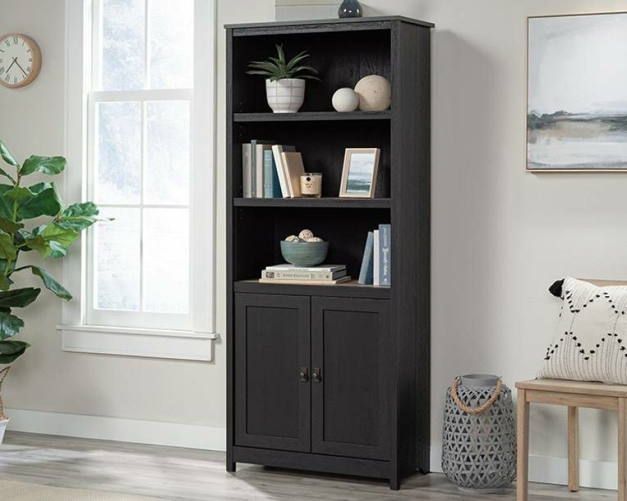 Bookcases & Shelves * | Clearance Sale 3-Shelf Library Bookcase With Doors In Raven Oak Sauder 431262