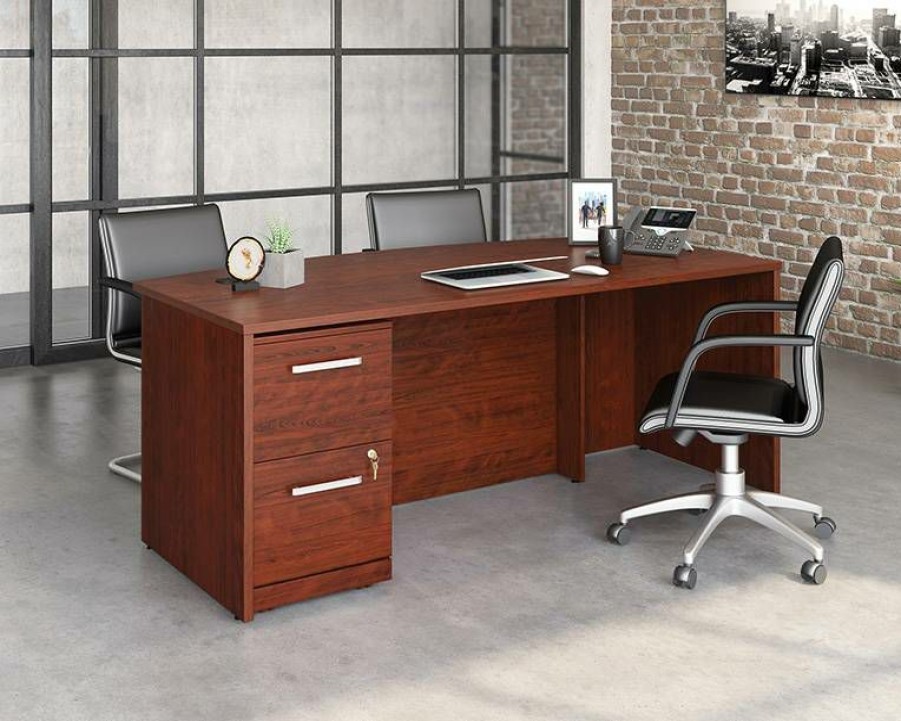 Desks * | Best Choice Affirm 72 X 36 2-File Single Ped Bowfront Desk In Classic Cherry Sauder 430215