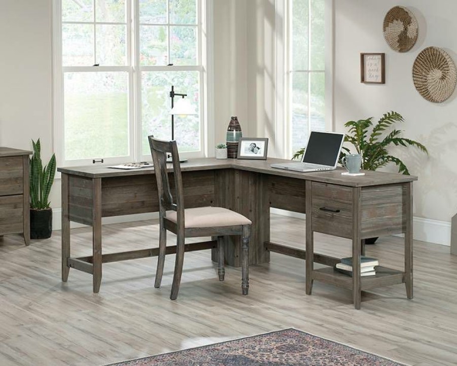 Desks * | Hot Selling Summit Station L-Shaped Desk With Storage In Pebble Pine Sauder 429319