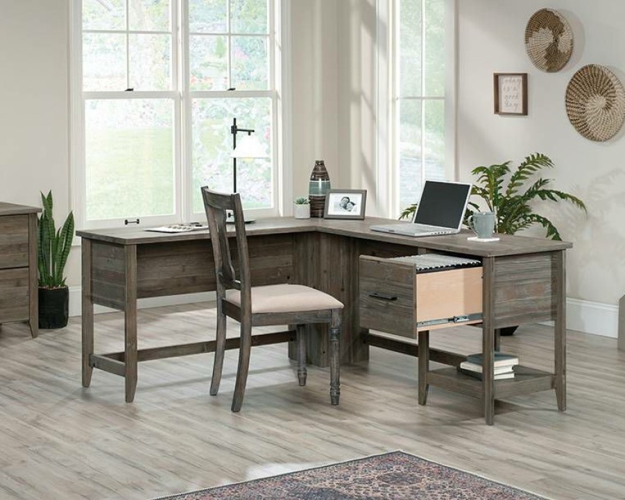 Desks * | Hot Selling Summit Station L-Shaped Desk With Storage In Pebble Pine Sauder 429319