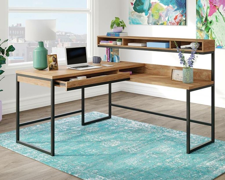 Desks * | Best Quality Manhattan Gate Modern L-Shaped Desk In Sindoori Mango Sauder 430361