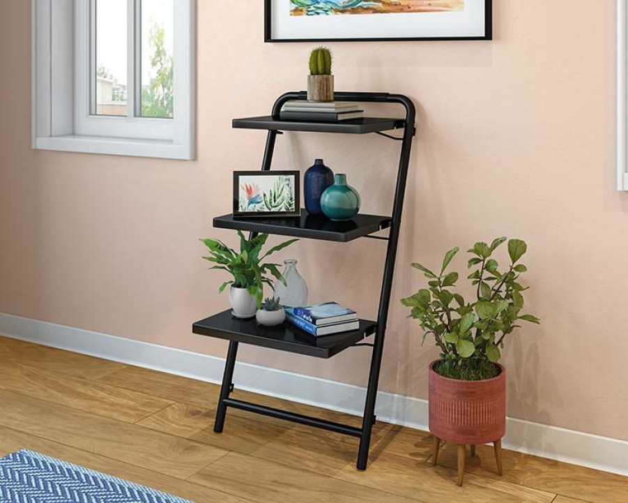 Bookcases & Shelves * | Hot Selling Miscellaneous Storage Black 3-Tier Leaning Bookshelf Sauder 427885