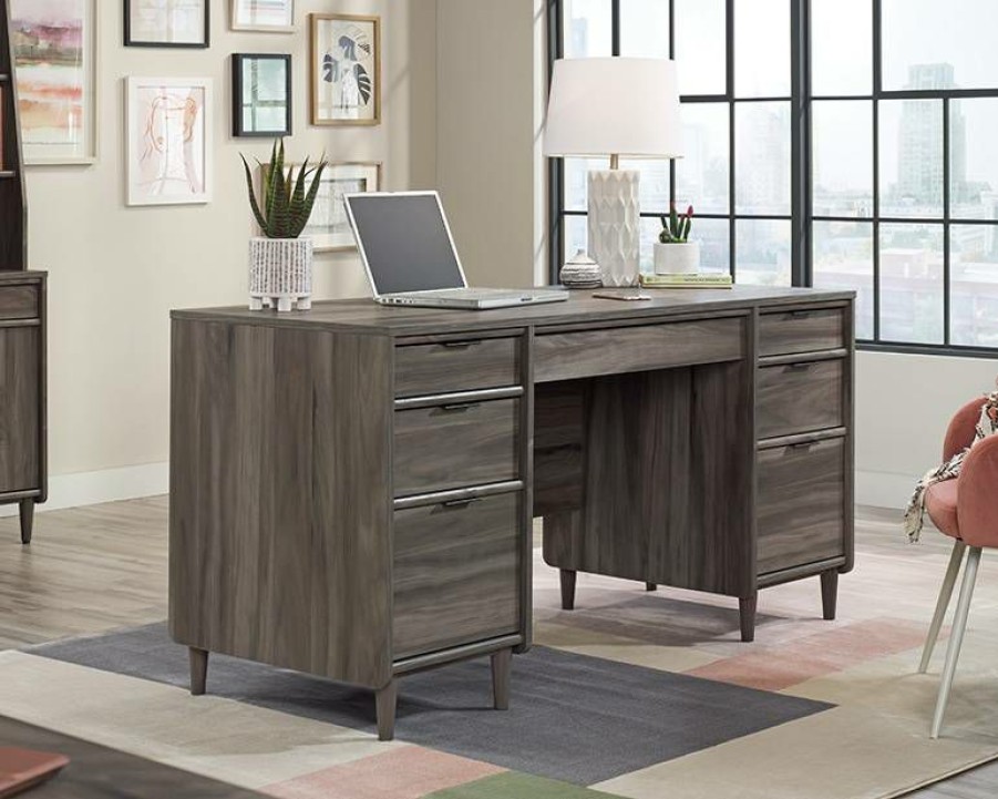 Desks * | Reliable Quality Modern Executive Desk In Jet Acacia Sauder 429504