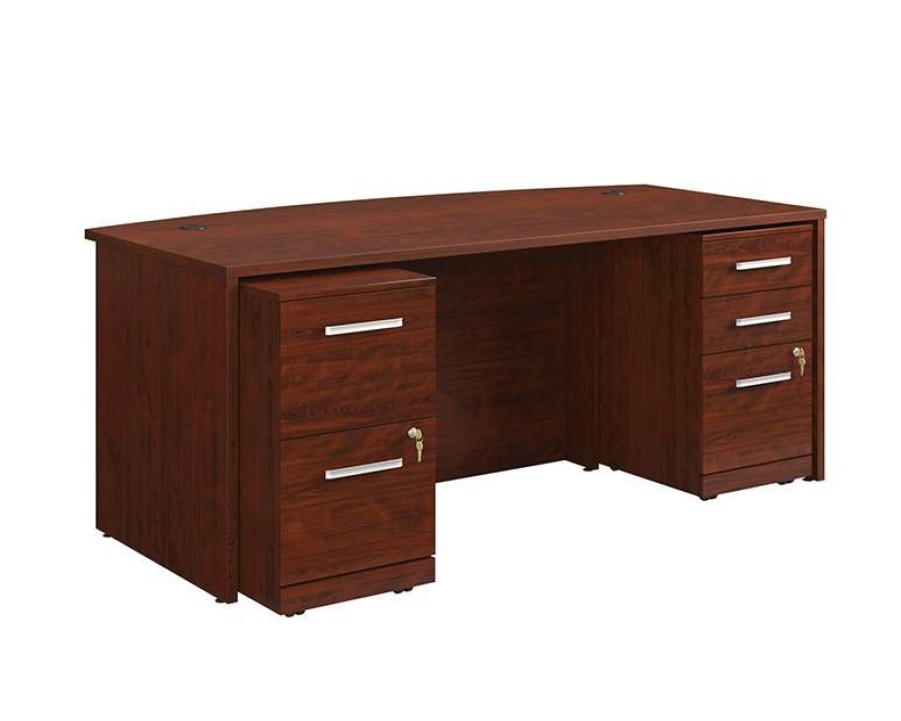 Desks * | Clearance Affirm 72 X 36 3-File Double Ped Bowfront Desk In Classic Cherry Sauder 430217