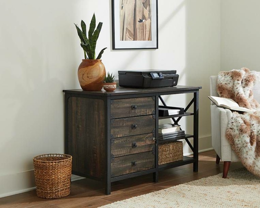 Storage Credenza * | Fashion Industrial Metal & Wood Credenza With Drawers Sauder 427849