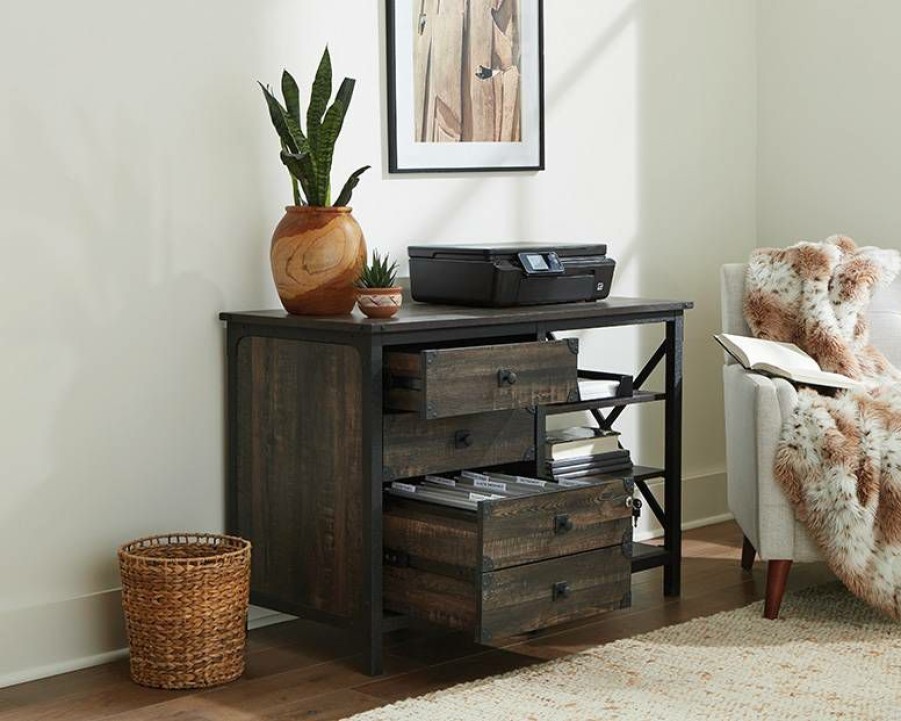 Storage Credenza * | Fashion Industrial Metal & Wood Credenza With Drawers Sauder 427849