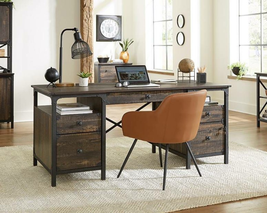 Desks * | Fashionable Steel River Industrial Desk With Drawers In Carbon Oak Sauder 427854