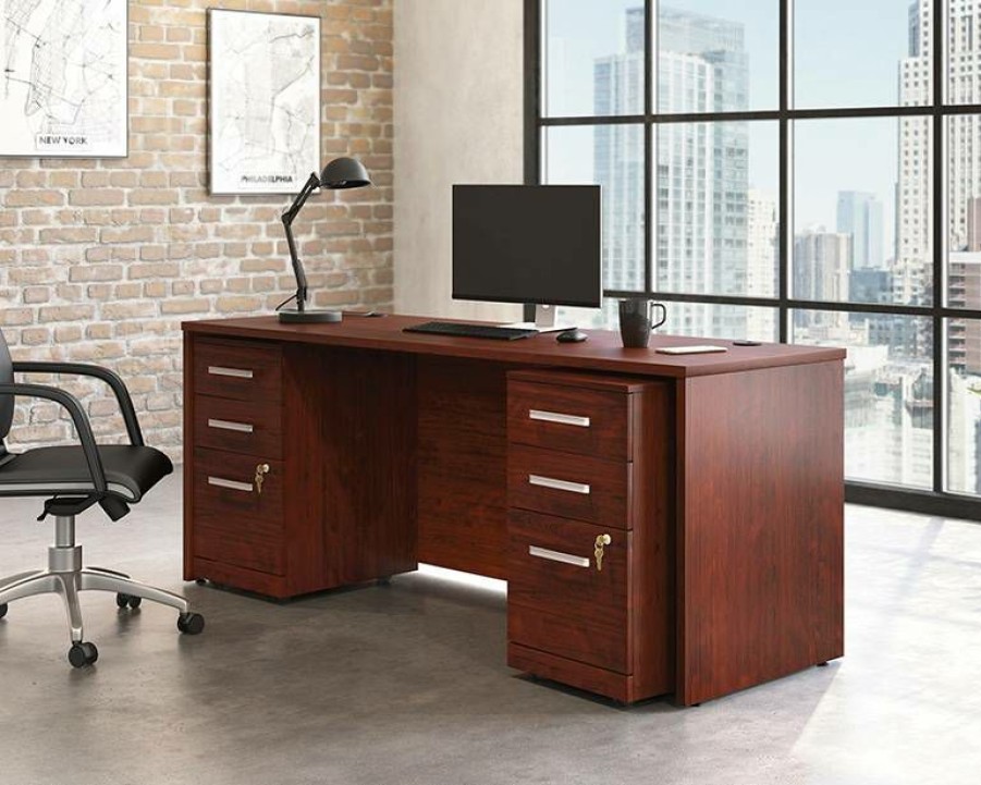 Desks * | Popular Affirm 72 X 24 She 3 Drwr Peds Ste Cc A3 In Classic Cherry Sauder 430198