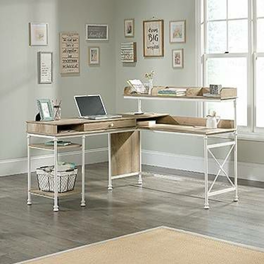 Desks * | Sale Online Canal Street L-Shaped Desk In Coastal Oak Sauder 423262