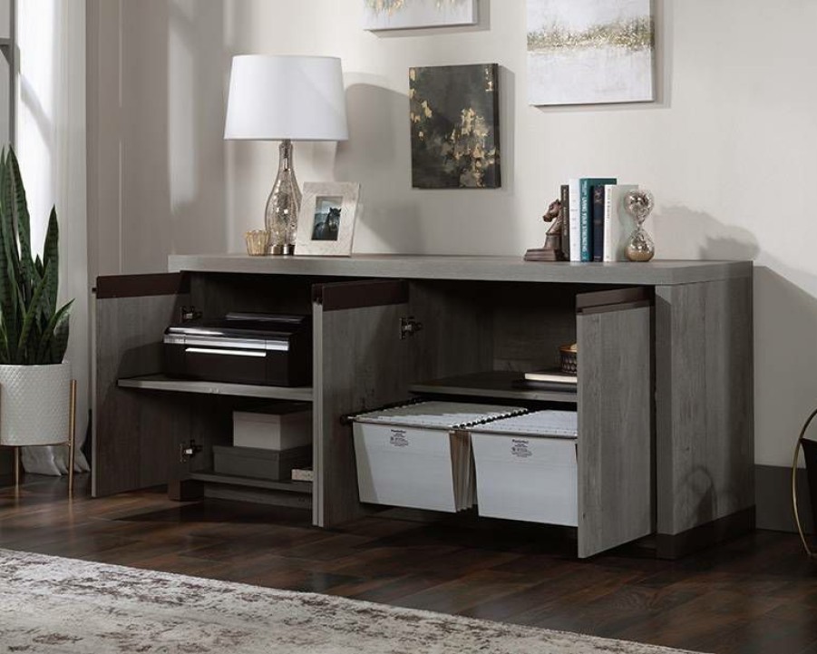 Storage Credenza * | Latest Fashion Modern Office Credenza In Mystic Oak Finish Sauder 429256