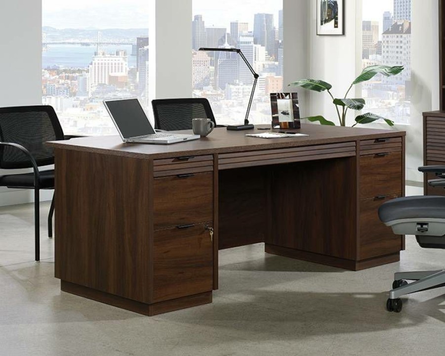 Desks * | Fashion Palo Alto 72 Commercial Executive Desk With 6 Drawers In Spiced Mahogany Sauder 427796