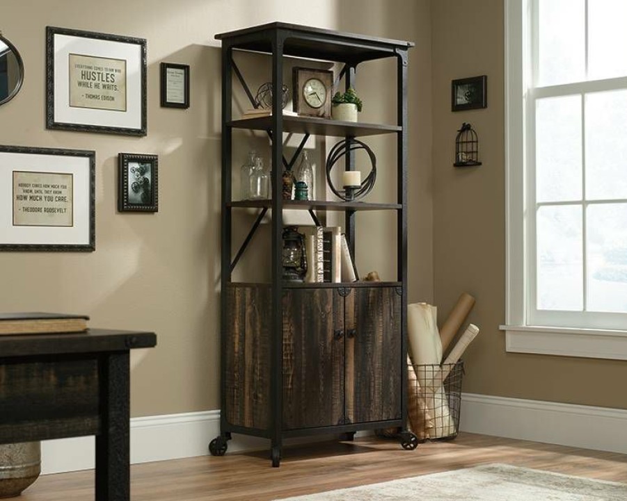 Bookcases & Shelves * | New Arrivals Steel River Bookcase With Doors In Carbon Oak Sauder 423975