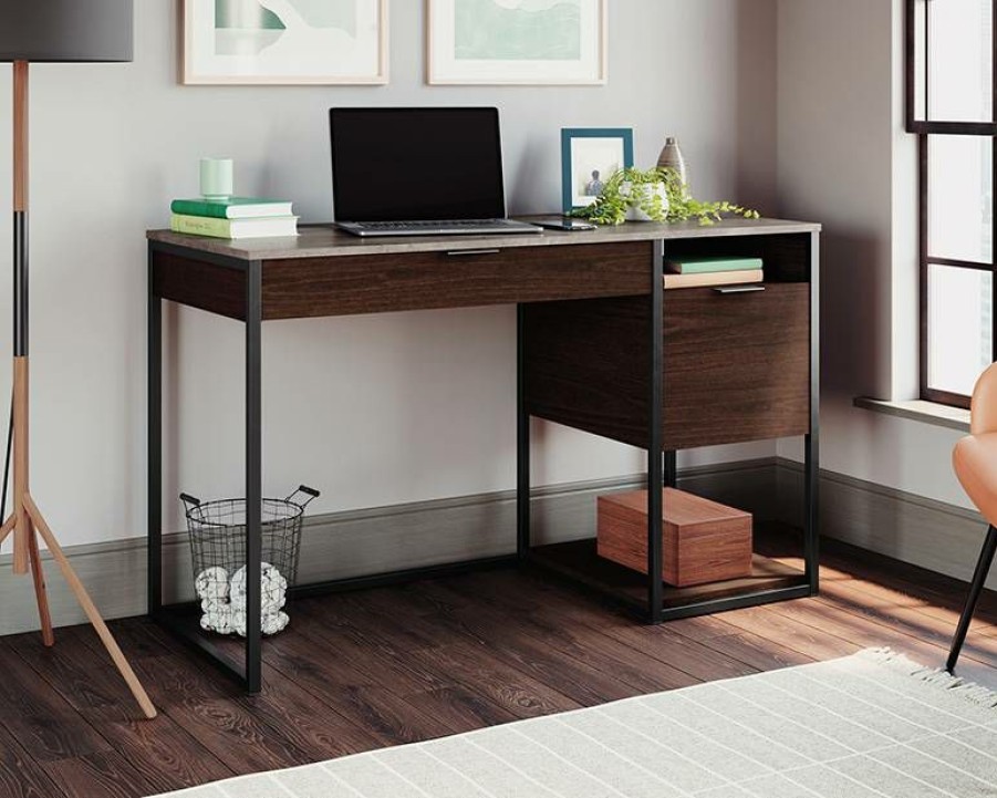 Desks * | Shop International Lux Single Pedestal Home Office Desk Umber Wood Sauder 430877