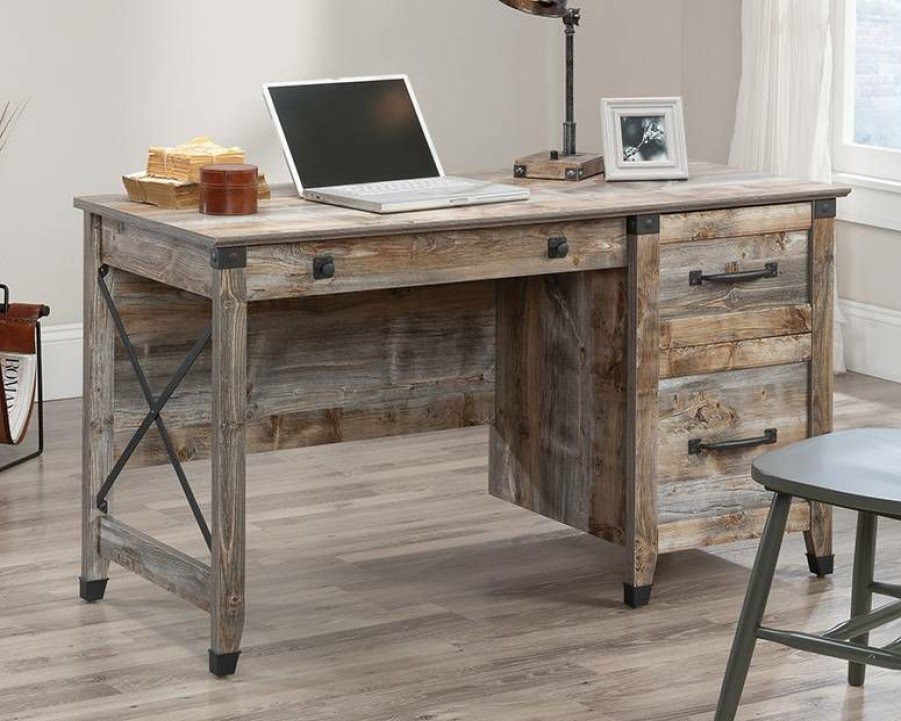 Desks * | High Quality Carson Forge Single Pedestal Desk With Drawers In Rustic Cedar Sauder 431581