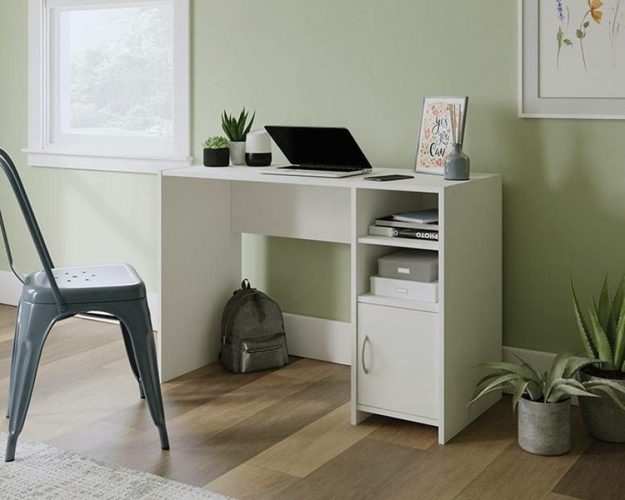 Desks * | New Arrivals White Computer Desk With Storage & Shelving Sauder 429358