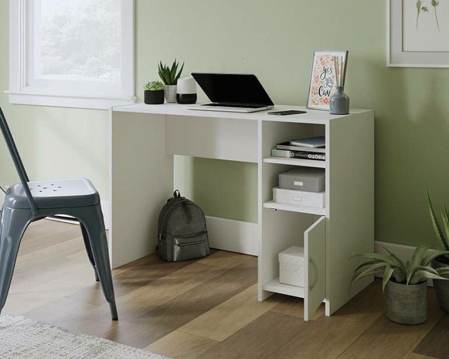 Desks * | New Arrivals White Computer Desk With Storage & Shelving Sauder 429358