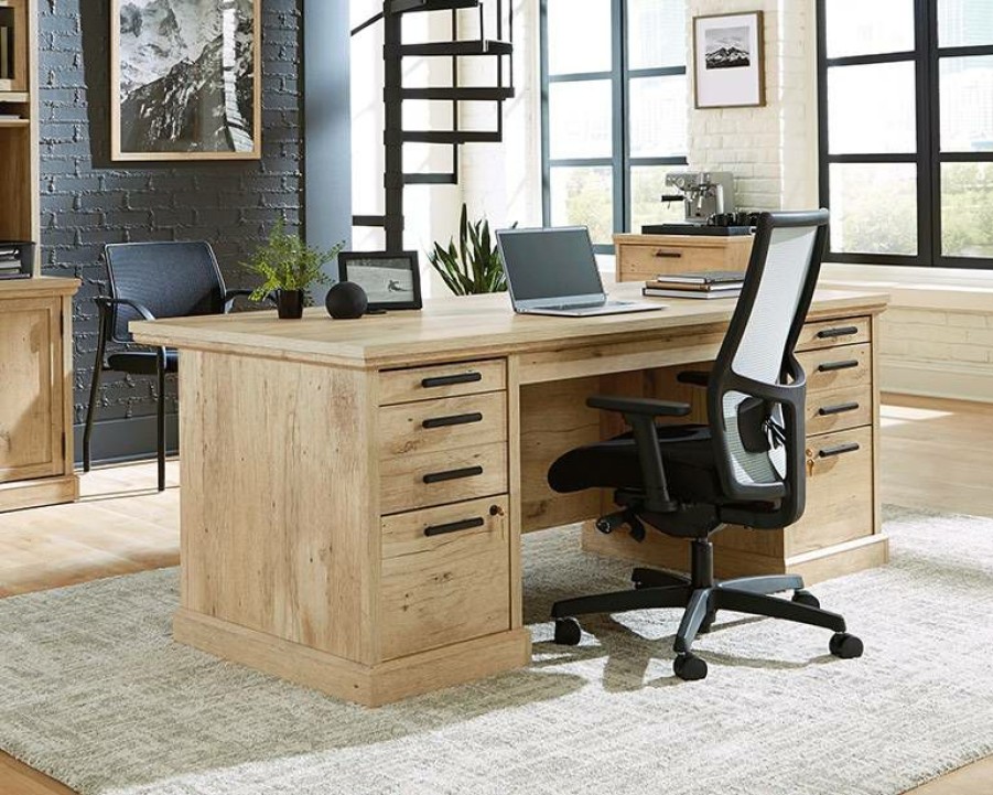 Desks * | Quick Delivery Mason Peak 72 Commercial Executive Desk With Storage In Prime Oak Sauder 427806