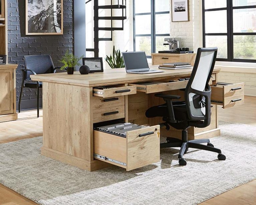 Desks * | Quick Delivery Mason Peak 72 Commercial Executive Desk With Storage In Prime Oak Sauder 427806