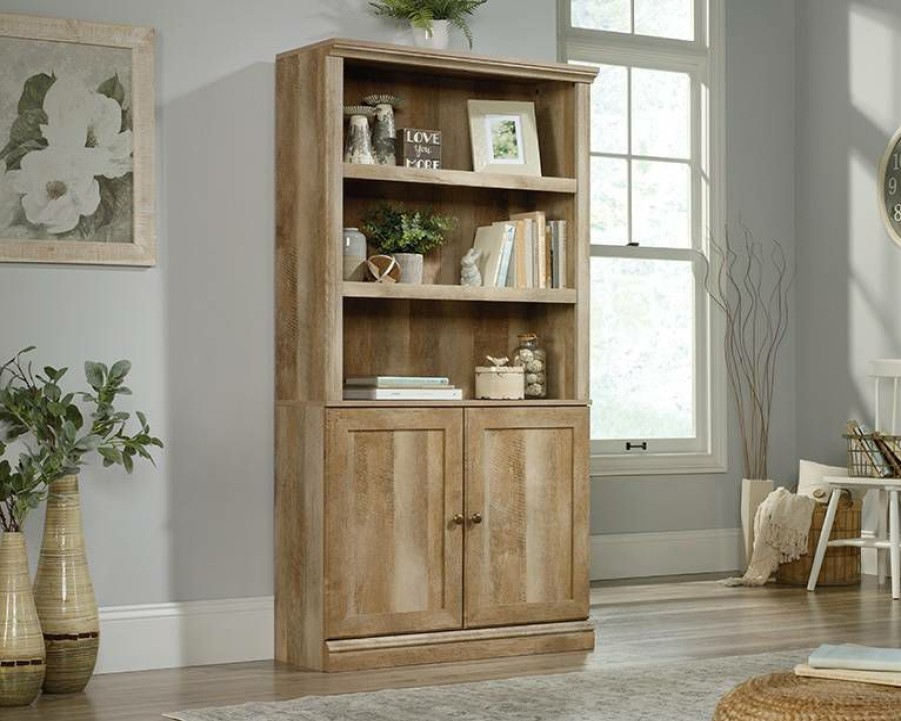 Bookcases & Shelves * | New Arrivals 5 Shelf Bookcase W/ Doors In Lintel Oak Sauder 426413