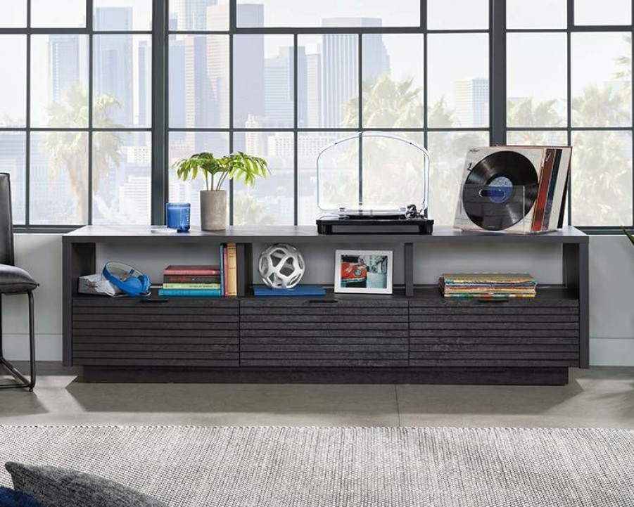 Storage Credenza * | Best Quality Tv Credenza With Drawers In Raven Oak Sauder 433482