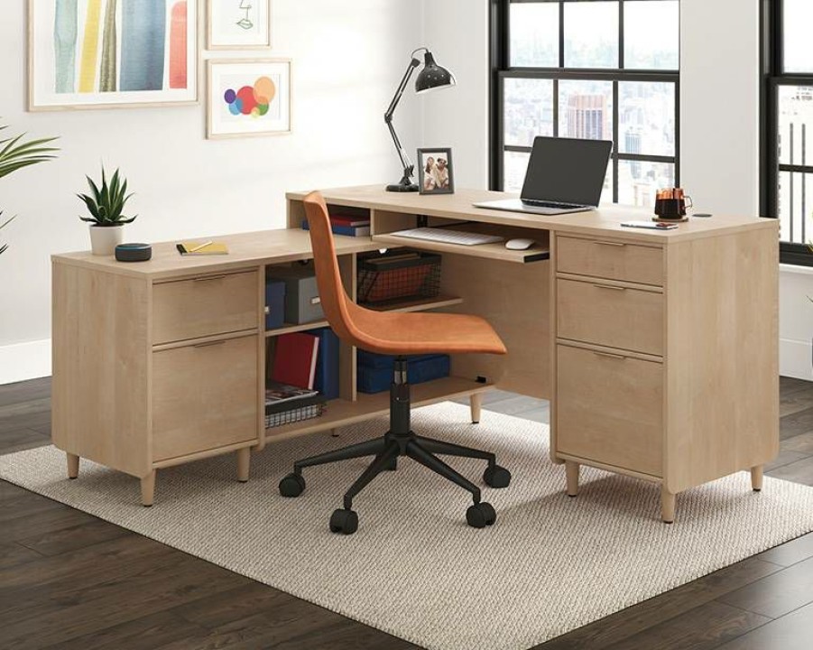 Desks * | New Clifford Place L-Shaped Desk With Drawers In Natural Maple Sauder 433361