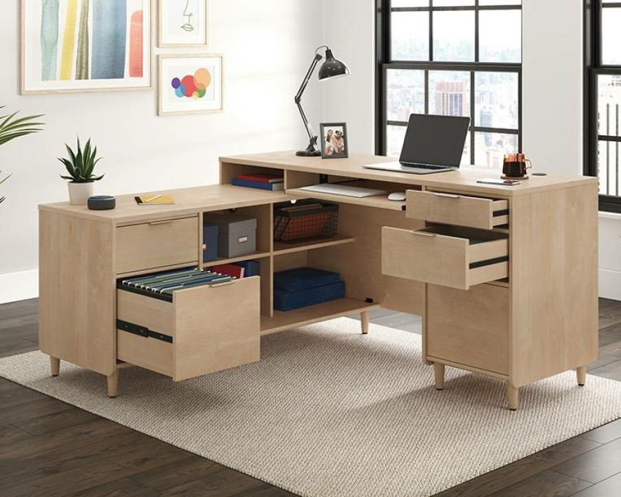 Desks * | New Clifford Place L-Shaped Desk With Drawers In Natural Maple Sauder 433361